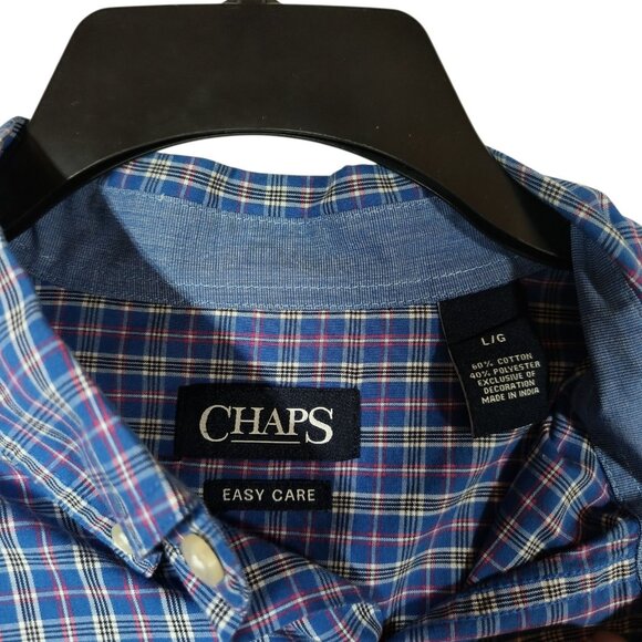 Ralph Lauren Chaps Mens Blue Plaid Button Down Shirt Long Sleeve LARGE - Picture 7 of 8